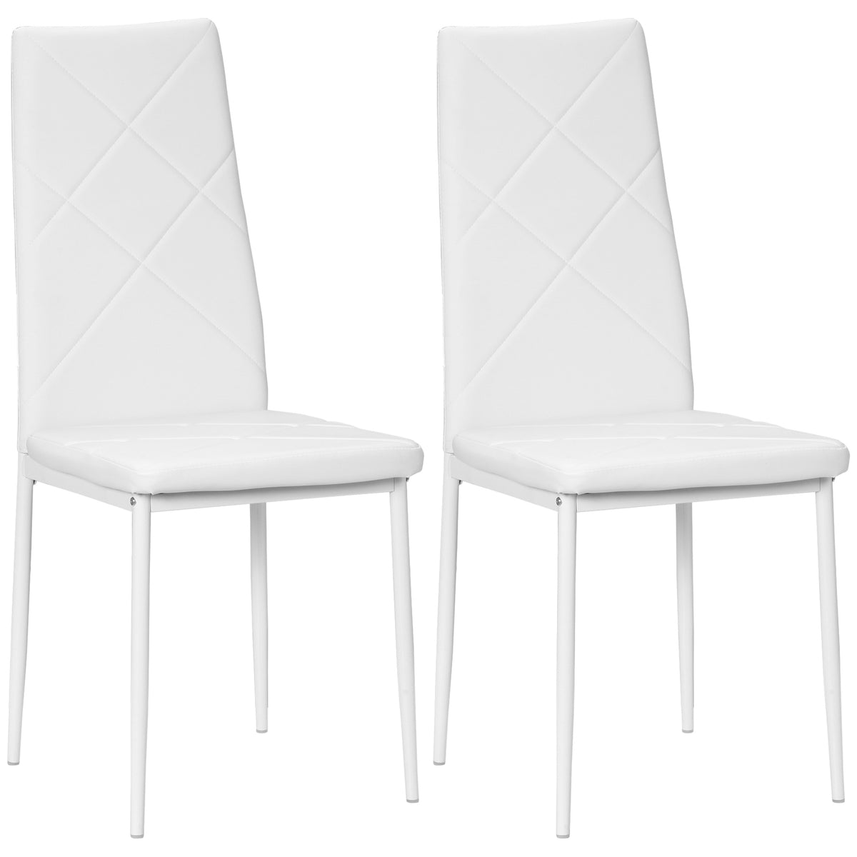 HOMCOM Set 2 moderne Küchenstühle mit hoher Rückenlehne aus Kunstleder und Stahl, 41x50x97 cm, Weiß