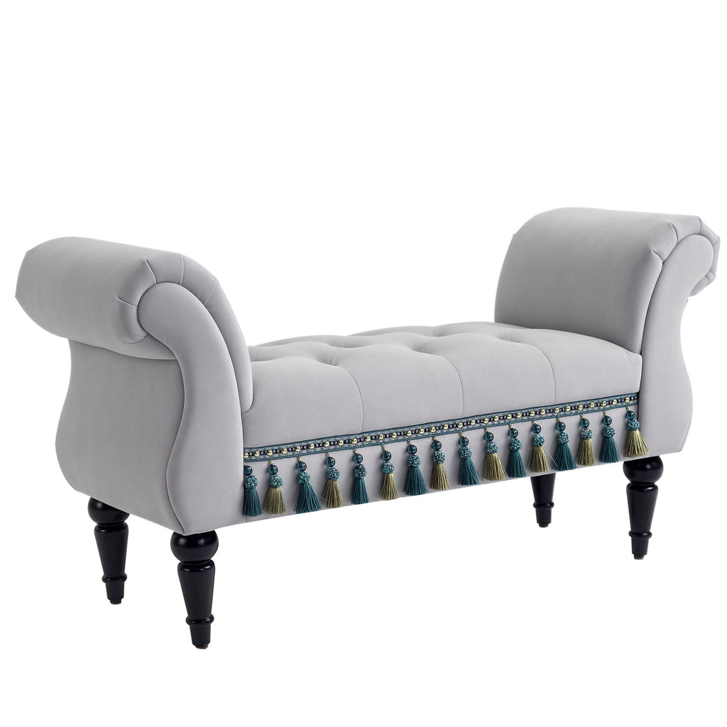 HOMCOM Sitzbank Polsterbank, Samtoptik, Luxus Bettbank mit Holzbeine, Flurbank für Schlafzimmer, bis 150 kg Belastbar, Hellgrau, 117 x 40 x 58 cm