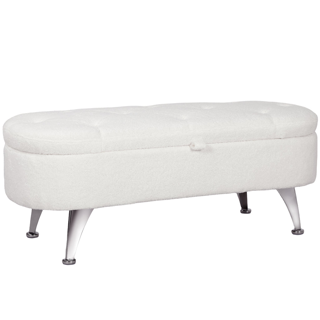 HOMCOM Sitzbank mit Stauraum, Deckel und Metallbeinen für Wohnzimmer, Schlafzimmer, Flur, Weiß