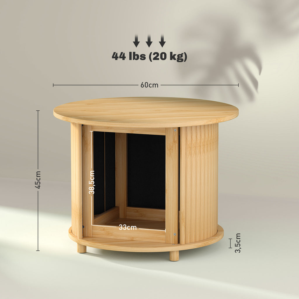 HOMCOM Beistelltisch, rund, mit Stauraum, Schiebetür, Bambus, Ф60 x 45 cm, bis 20 kg belastbar