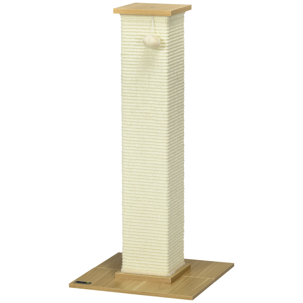 PawHut Kratzbaum inkl. Spielzeug, 38 cm x 38 cm x 80 cm, Beige + Natur