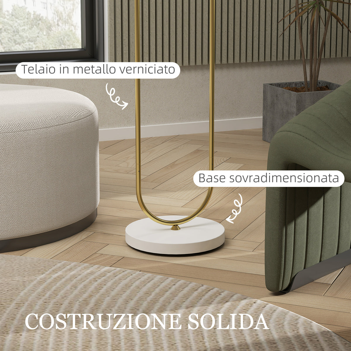 HOMCOM Moderne Stehlampe mit Leinenstoff Lampenschirm, Doppelrohr aus Metall und Fußschalter, Gold