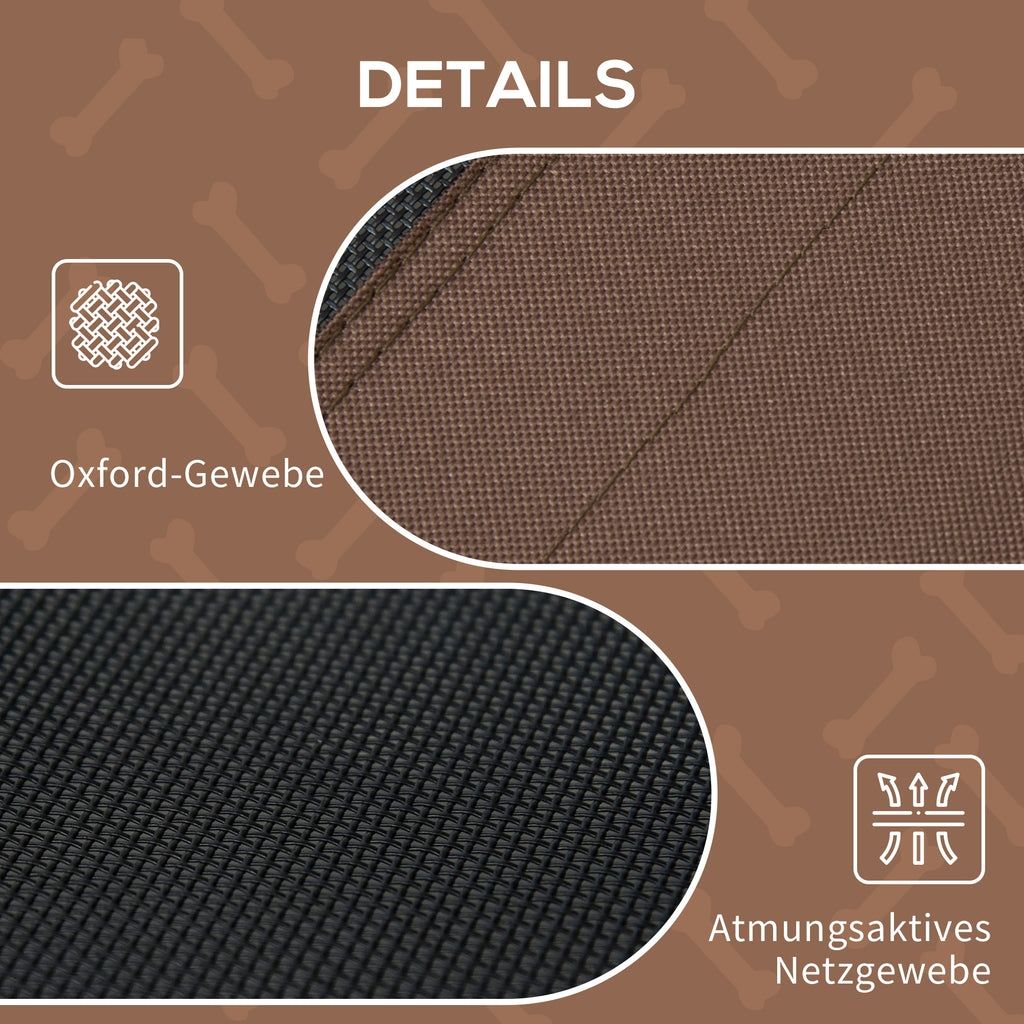PawHut Erhöhtes Hundebett mit Baldachin, Haustierbett, Hundeliege outdoor mit Dach, Atmungsaktiv, Taftstoff für Camping Kaffee 122 x 92 x 108 cm